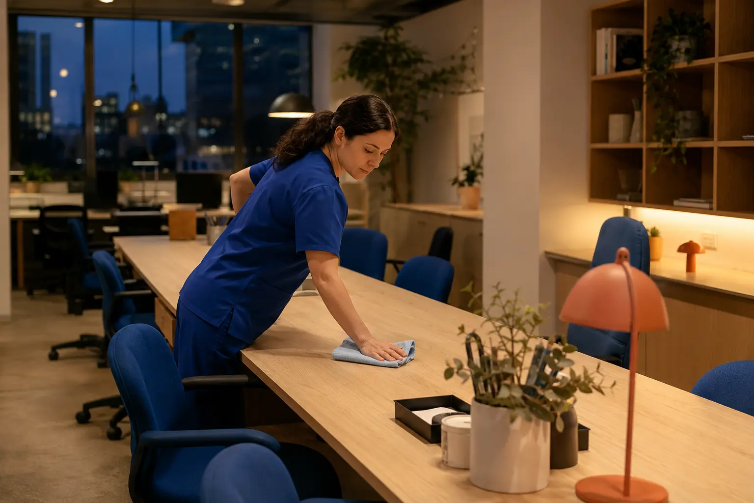 Illustrative A creative office routine cleaning scene